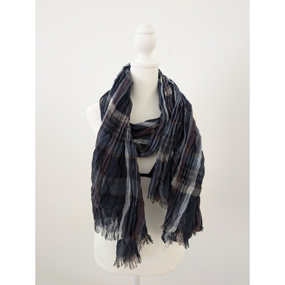 Unbranded Scarf Plaid Blue White Purple Crinkle Texture Oversize 73”L x 23”W
